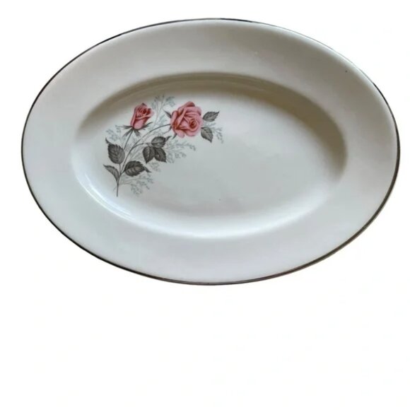 VTG Taylor Smith Taylor Pink Roses, BlueGray Leaves, Bowl w/Lid, Snack Tray 8.5” - Picture 5 of 15